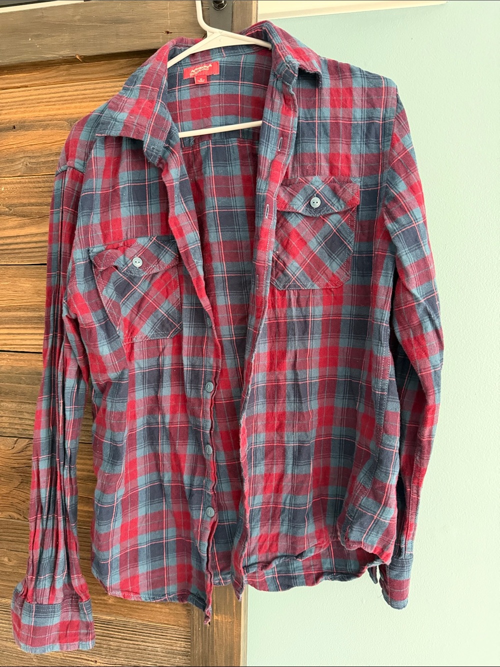 Arizona Jean Company Red & Blue Plaid Button-Down Shirt